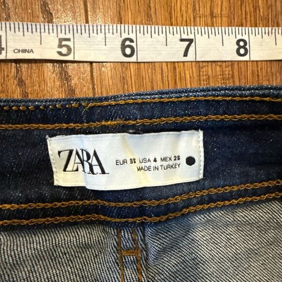 Zara Marine patch pocket dark indigo wash wide leg crop jeans 4 - Picture 5 of 11